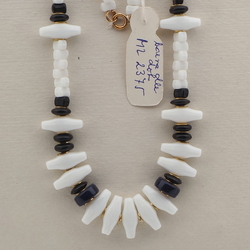 Czech vintage necklace black white rectangle bicone glass beads 24"