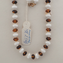 Czech vintage necklace white tortoise topaz rondelle glass beads 24"