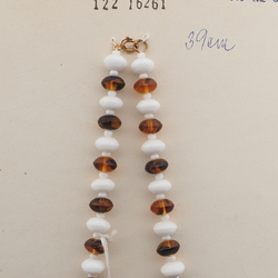 Czech vintage necklace white tortoise topaz rondelle glass beads 15"
