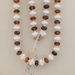 Czech vintage necklace white tortoise topaz rondelle glass beads 30"