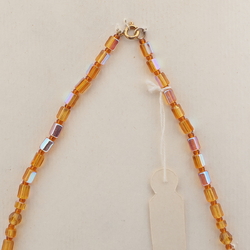 Czech vintage necklace vitrail topaz pentagon oval glass beads