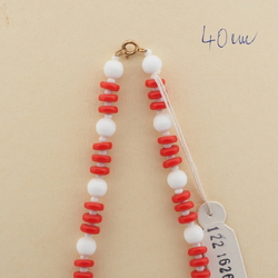 Czech vintage necklace red white round rondelle glass beads