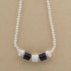 Czech vintage necklace white blue round rondelle glass beads 