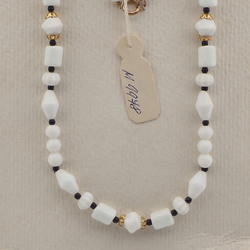 Czech vintage necklace white bicone flower bugle round glass beads 