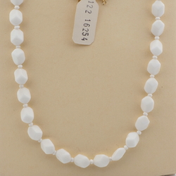 Czech vintage white hexagon glass bead necklace element