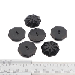 Lot (6) Czech vintage black octagon glass buttons 21mm