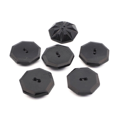 Lot (6) Czech vintage black octagon glass buttons 21mm