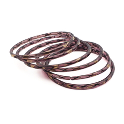 Lot (6) antique Czech filigree spiral lampwork purple glass bangles