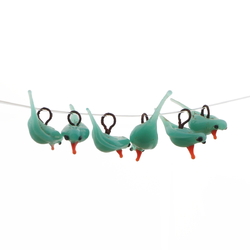 Lot (6) Czech antique micro lampwork chrysopase green glass bird pendant beads