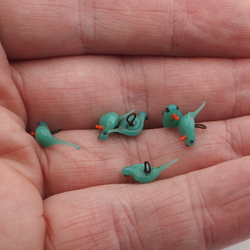 Lot (6) Czech antique micro lampwork chrysopase green glass bird pendant beads