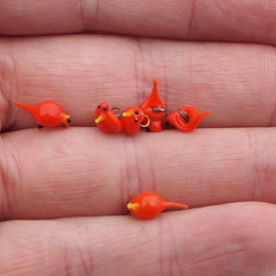 Lot (6) Czech antique micro lampwork red glass bird pendant beads