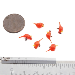 Lot (6) Czech antique micro lampwork red glass bird pendant beads
