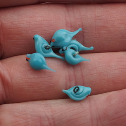 Lot (6) Czech antique micro lampwork blue glass bird pendant beads