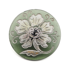 Antique Victorian Czech silver floral glass button 27mm