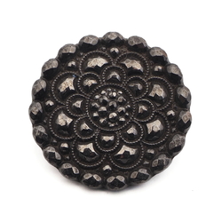 Antique Victorian Czech marcasite floral black glass button 28mm