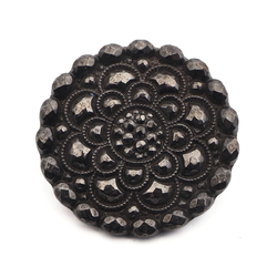 Antique Victorian Czech marcasite floral black glass button 28mm