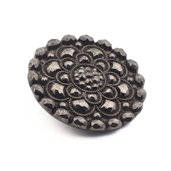 Antique Victorian Czech marcasite floral black glass button 28mm