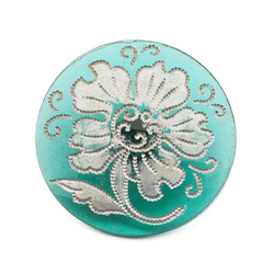 Antique Victorian Czech silver floral green glass button 27mm