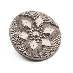 Antique Victorian Czech silver marcasite floral black glass button 22mm