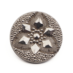 Antique Victorian Czech silver marcasite floral black glass button 22mm