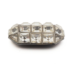 Vintage Art Deco Czech clear glass rhinestone octagon metal button 33mm
