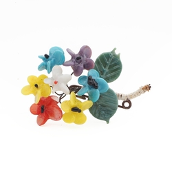 Vintage lampwork glass bead flower pin brooch Czech
