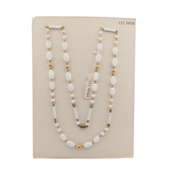 Vintage Czech wired necklace white round oval bugle glass beads 30"