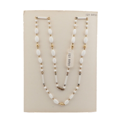 Czech vintage wired necklace white round oval bugle glass beads 30"