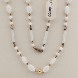 Czech vintage wired necklace white round oval bugle glass beads 30"