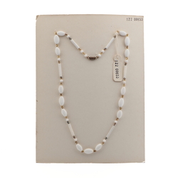 Vintage Czech wired necklace white round oval bugle glass beads 20"