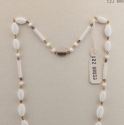 Vintage Czech wired necklace white round oval bugle glass beads 20"