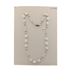 Czech vintage wired necklace white round oval bugle glass beads 20"