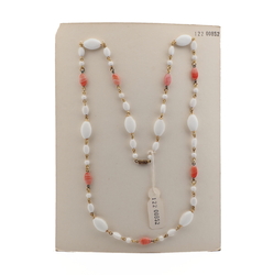 Vintage Czech gold tone wired necklace white marble striped glass beads 27" 