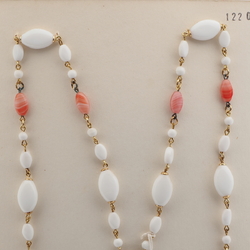 Vintage Czech wired necklace white marble striped glass beads 27"