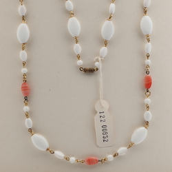Vintage Czech wired necklace white marble striped glass beads 27"