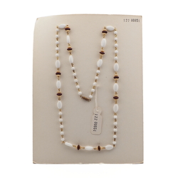 Vintage Czech wired necklace white beige black glass beads 27" 