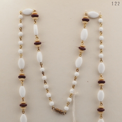 Vintage Czech wired necklace white beige black glass beads 27" 