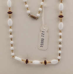 Vintage Czech wired necklace white beige black glass beads 27" 