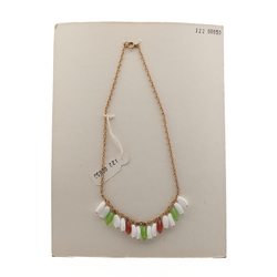 Vintage Czech chain necklace white green pink opaline pendant glass beads