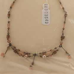 Vintage Czech link chain necklace metallic lustre flower pendant glass beads