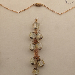 Vintage Czech chain necklace clear pentagon bugle cluster glass beads