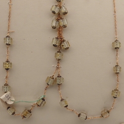 Vintage Czech chain necklace clear pentagon bugle cluster glass beads