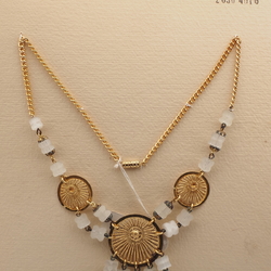 Vintage Czech pendant chain necklace satin atlas pentagon bugle glass beads