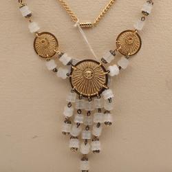 Vintage Czech pendant chain necklace satin atlas pentagon bugle glass beads