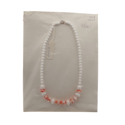 Vintage Czech necklace white round brown marble rondelle glass beads