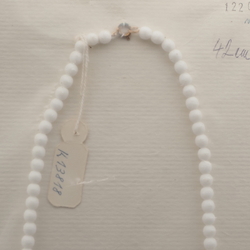 Vintage Czech necklace white round brown marble rondelle glass beads