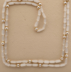 Vintage Czech necklace frost satin atlas pearl glass beads 52"