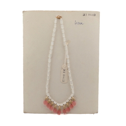 Vintage Czech necklace satin atlas pink opaline pendant glass beads 