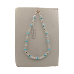 Vintage Czech necklace satin atlas blue opaline rondelle glass beads 