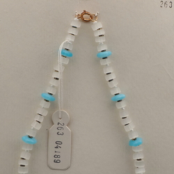 Vintage Czech necklace satin atlas blue opaline rondelle glass beads 